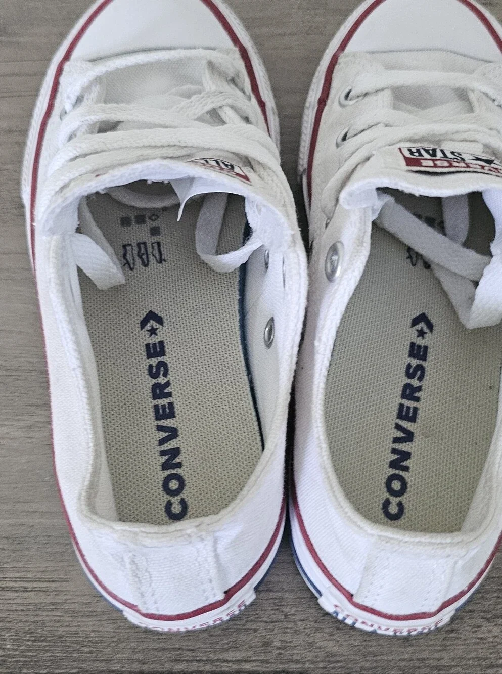 Converse All Star Kids White Canvas Sneakers with Red Trim Girl Boy Size 12